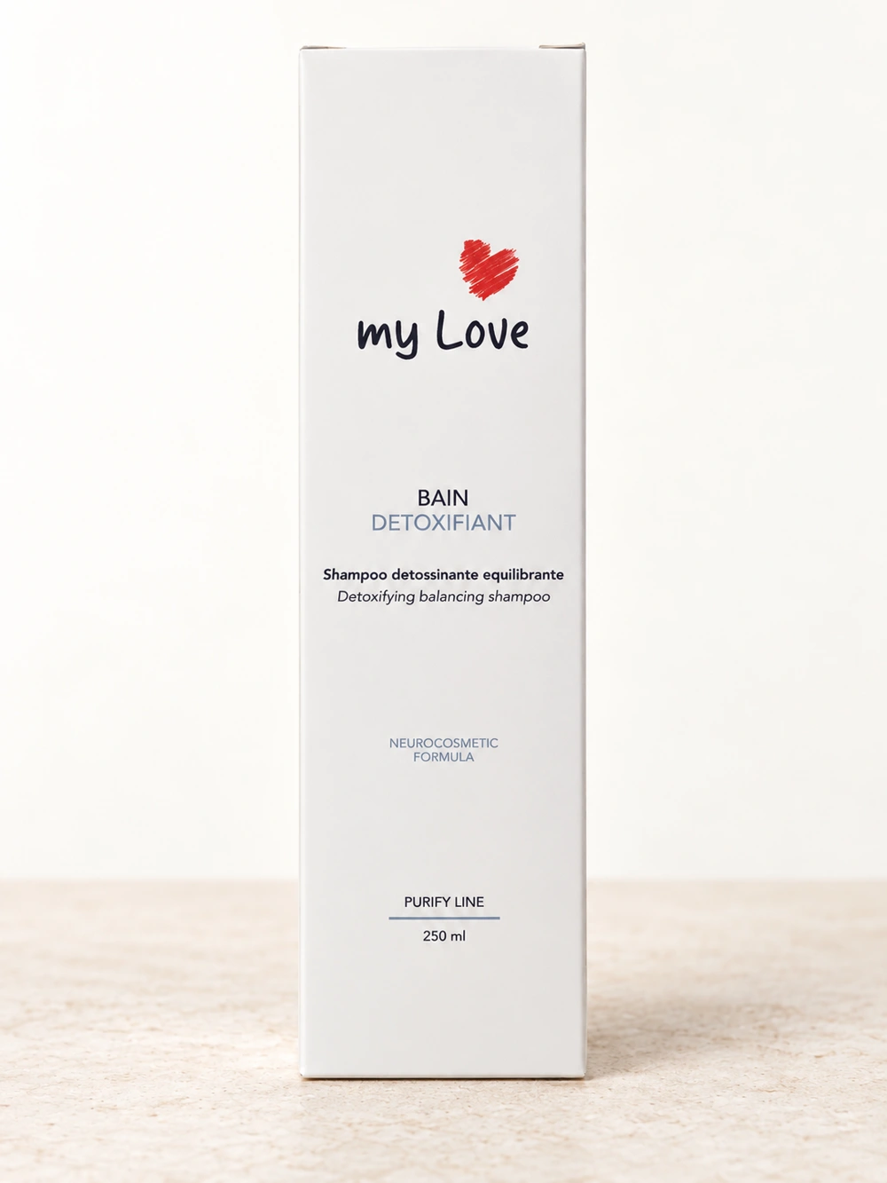 myLove Bain Détoxifiant, emballage blanc original de la gamme Purify Line