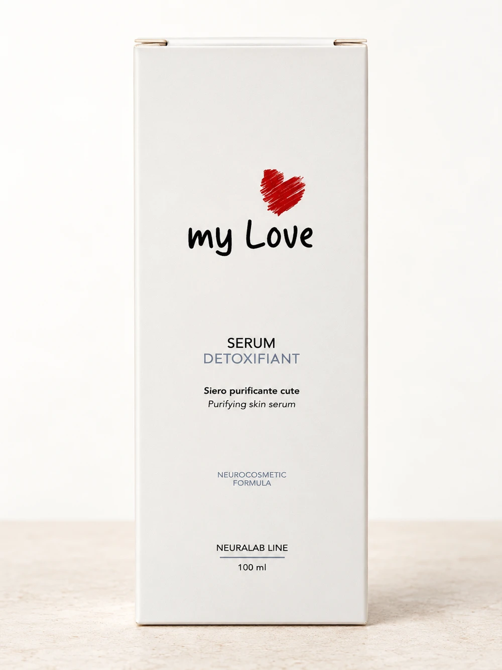 myLove Serum Détoxifiant, emballage original sur fond clair